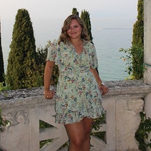 Adorable Green Floral Wrap Dress